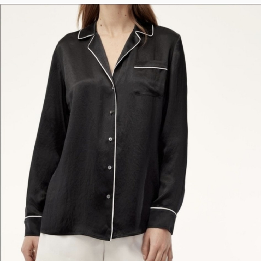 Aritzia / Babaton black blouse with white piping